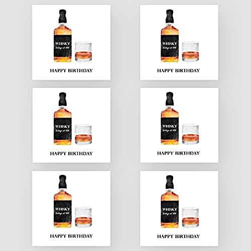 Marvello Whisky-Geburtstagskarten-Set (6 Karten) – Premium-Umschläge enthalten – ein Design – innen blanko – für ihn, Vater, Bruder, Opa, Onkel, Freund von Marvello