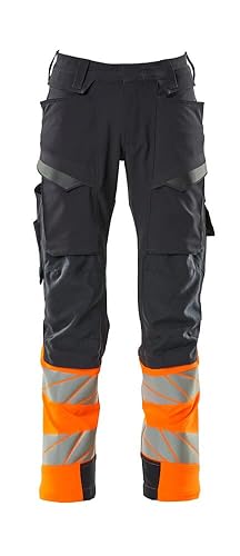 Mascot 19179-511-01014 Accelerate Safe Ultimate Stretch Wasserabweisend Zweifarbig Prowash für Industriewäsche Geeignet Hose mit Knietaschen, Schwarzblau/Hi-Vis Orange, 82C46 Größe von Mascot