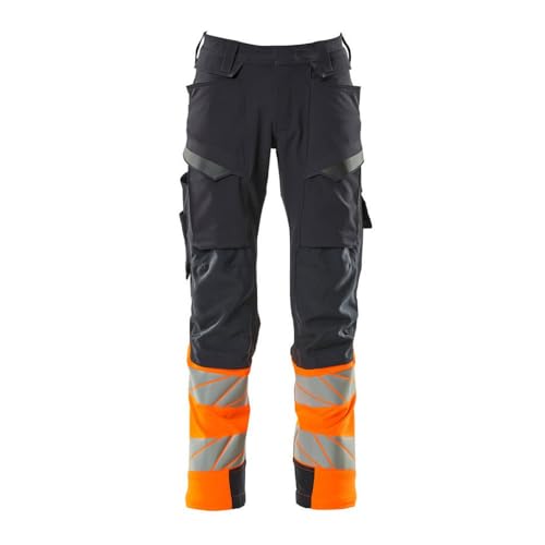 Mascot 19179-511-01014 Accelerate Safe Ultimate Stretch Wasserabweisend Zweifarbig Prowash für Industriewäsche Geeignet Hose mit Knietaschen, Schwarzblau/Hi-Vis Orange, 82C52 Größe von Mascot