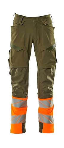 Mascot 19179-511-3314 Accelerate Safe Ultimate Stretch Wasserabweisend Zweifarbig Prowash für Industriewäsche Geeignet Hose mit Knietaschen, Moosgrün/Hi-Vis Orange, 76C46 Größe von Mascot