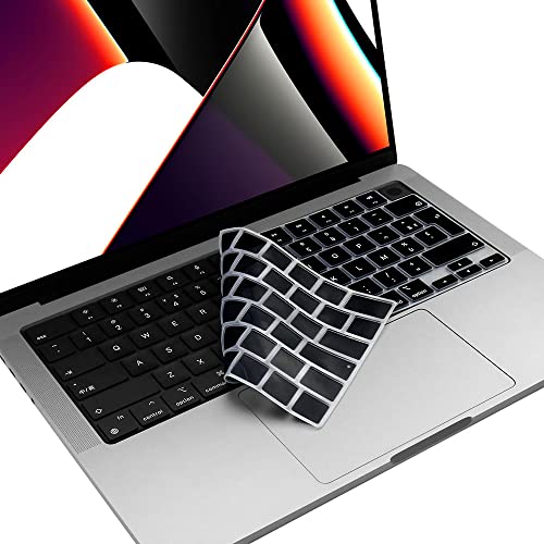 EU Layout Silikon Französisch Sprache Tastatur Cover Skin für 2021 2023 MacBook Pro 14 Zoll Modell A2442 A2779 & 16 Zoll Modell A2485 A2780 M2 Max / Pro Chip mit Touch ID Tastatur Protector Zubehör von MasiBloom