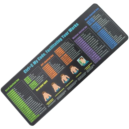 Großes 27,9 x 78,9 cm großes Mauspad mit Excel & Wort-Shortcuts, rutschfeste Unterseite, genähte Kanten, waschbar, für Büro, Gaming, Computer, Laptop, Desktop-Pads, Matten, Zubehör (X-Large) von MasiBloom
