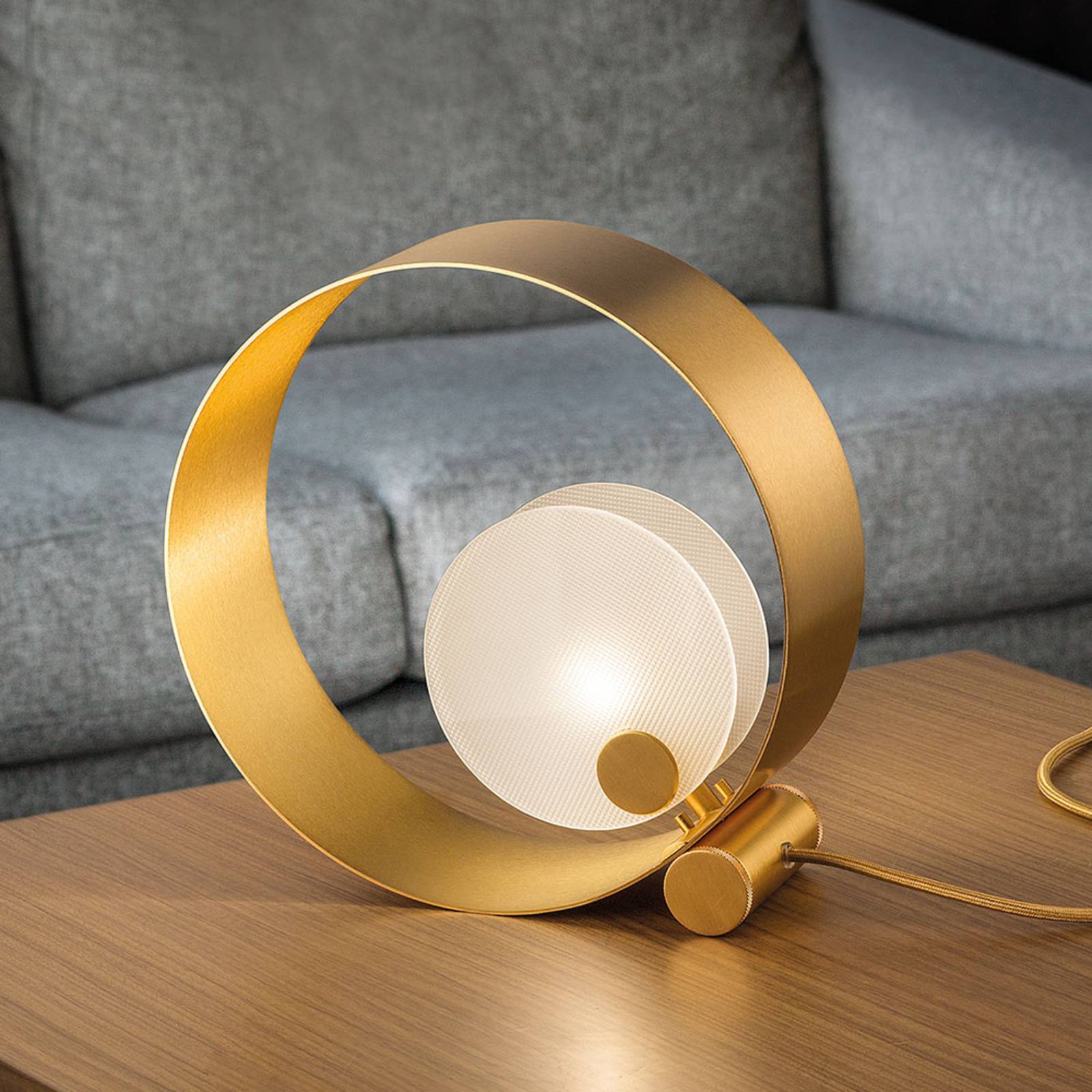 Tischleuchte Sound TL1, rund, goldener Rahmen, G9 Tischleuchte Sound TL1, rund, goldener Rahmen, G9 von Masiero