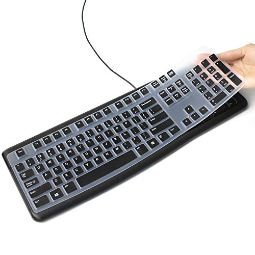 Silikon-Tastaturabdeckung für Logitech K120 & MK120, ergonomische Desktop-Tastatur, USB-Tastatur, wasserdichter Schutz, Zubehör (schwarz) von Masino