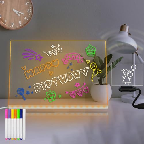 Masshomi 15 * 11 Zoll Big Space DIY Glühende Botschaft Acryl Schreibbrett Warmweiß Dimmen 7 Farbmarker Plug in Kind zeichnen Malerei Nachttischlampe Memo Menü To-do-Auflistung von Masshomi