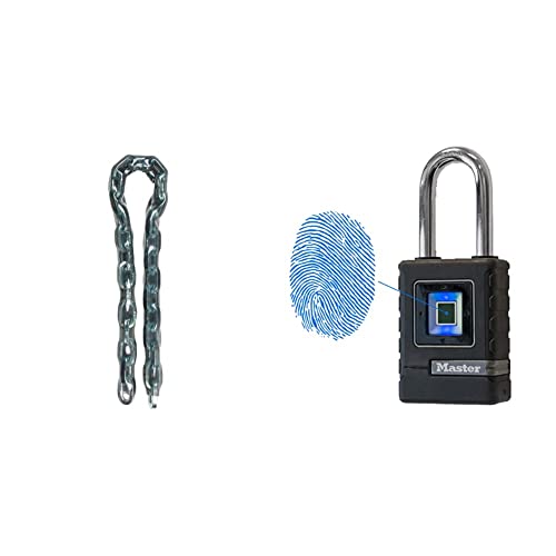 Master Lock 8020EURD + 4901EURDLHCC 150 cm Kette aus gehärtetem Stahl + Biometrisches Schwerlast-Vorhängeschloss von Master Lock