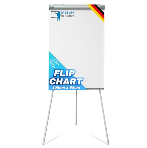 MOB Flip Chart Board mit Dreibein Ständer 68x105cm | Höhenverstellbar bis 188cm, Beschreibbar, Trocken abwischbar, magnetisch | Whiteboard mit Ständer & ausziehbaren Armen | leicht zu tragen Coyote von Master of Boards