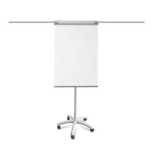 MOB Flipchart Piranha Whiteboard fahrbar mit Rollenfuss Ständer 73x104cm | Höhenverstellbar bis 210cm, Beschreibbar, Trocken abwischbar, magnetisch | Flip Chart mit Magnettafel rollbar & Seitenarmen von Master of Boards