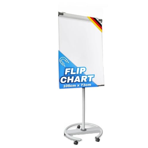 MOB Flipchart Shark Whiteboard fahrbar mit Rollenfuss Ständer 73x105cm | Höhenverstellbar bis 210cm, Beschreibbar, Trocken abwischbar, magnetisch | Flip Chart mit Magnettafel rollbar & Seitenarmen von Master of Boards