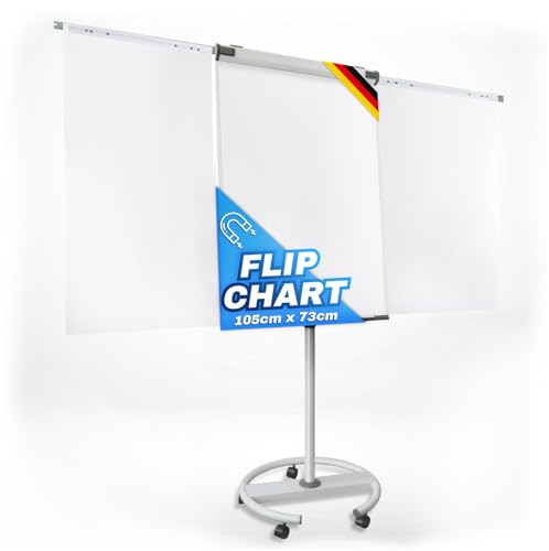MOB Flipchart Ständer Whiteboard fahrbar mit Rollen Ständer 73x105cm | Höhenverstellbar bis 210cm, Beschreibbar, Trocken abwischbar, magnetisch, Flip Chart mit Magnettafel rollbar & Seitenarmen Shark von Master of Boards