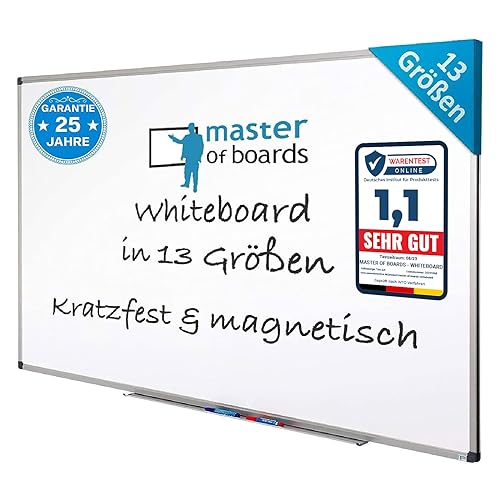 MOB Magnetisches Whiteboard 120x90cm mit Alurahmen und abnehmbare Stiftablage für Büro, Heim und Schule, Magnettafel kratzfest und trocken abwischbar | Magentboard in Hoch- oder Querformat von Master of Boards
