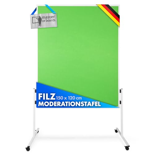 Master of Boards Moderationstafel Filz - Pinntafel für Projektarbeit und Meetings doppelseitig benutzbar - Mobiles Pinnboard mit Rollen - Höhe: 185 cm ausziehbar bis 200cm Breite 120cm - Farbe Grün von Master of Boards