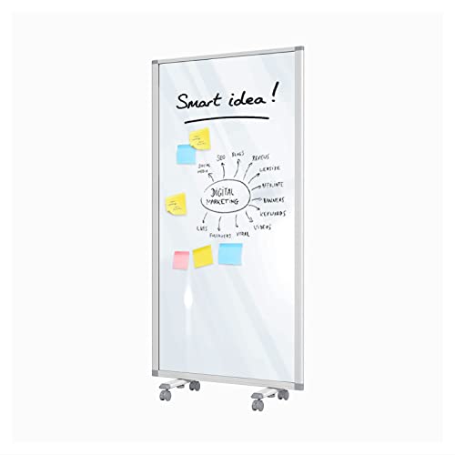 MoB Mobile Trennwand Raumteiler für Büro, Arbeitsplatz Innen faltbare & flexible Präsentationsboard mit beschreibbarer Oberfläche - Whiteboard mit Alurahmen - Magnetboard (Transparent, 90 x 180 cm) von Master of Boards
