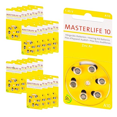 MASTERLIFE HÖRGERÄTE BATTERIEN Typ 10 PR70 gelb A10 Batterie (120) von Masterlife