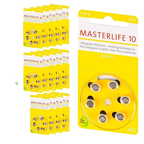 MASTERLIFE HÖRGERÄTE BATTERIEN Typ 10 PR70 gelb A10 Batterie (90) von Masterlife
