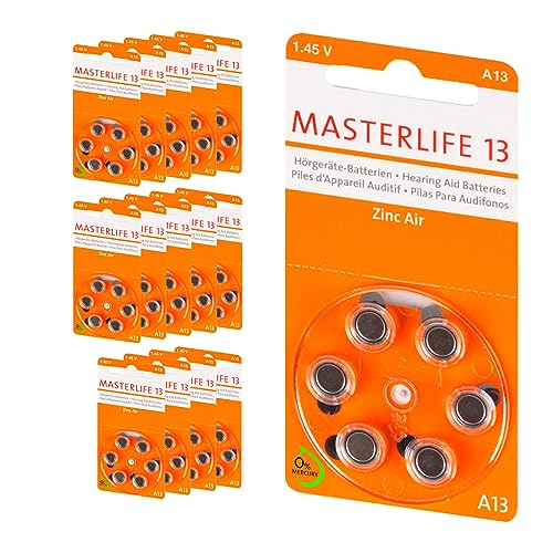 MASTERLIFE HÖRGERÄTE BATTERIEN Typ 13 PR48 orange A13 Batterie (90) von Masterlife