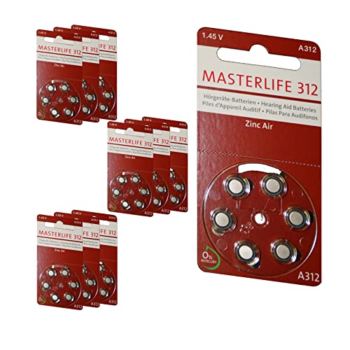 MASTERLIFE HÖRGERÄTE BATTERIEN Typ 312 PR41 braun A312 Batterie (60) von Masterlife