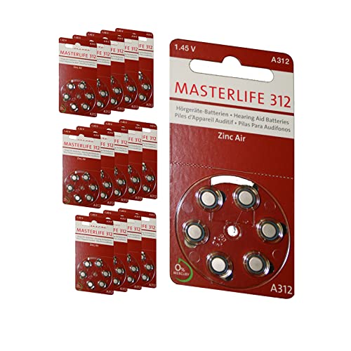 MASTERLIFE HÖRGERÄTE BATTERIEN Typ 312 PR41 braun A312 Batterie (90) von Masterlife