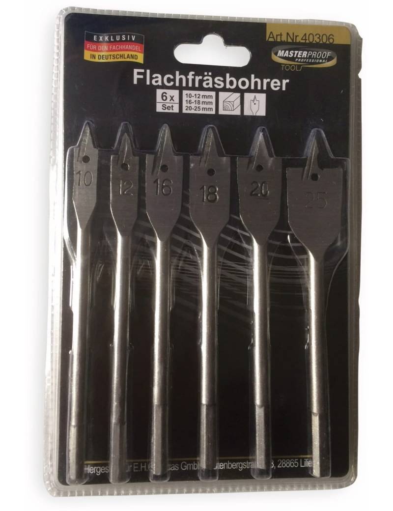 MASTERPROOF Flachfräsbohrer-Satz 10...25 mm, 6-teilig von Masterproof