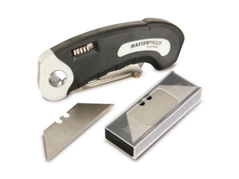 MASTERPROOF Klappmesser für Trapezklingen, mit 5 Ersatzklingen von Masterproof