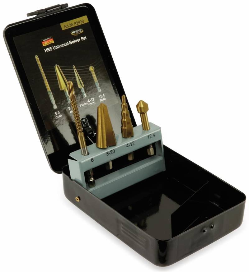 MASTERPROOF Multifunktions-Bohrer Satz 4 teilig, in Metallbox von Masterproof