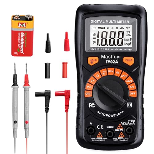 Multimeter Digital, Multitester mit NCV, Automatischer Messbereich, Überlast-/Gehäuseschutz, Hintergrundbeleuchtetes LCD-Display, Data Hold, Tests für Spannung, Strom, Widerstand, Durchgang, Diode von Mastfuyi