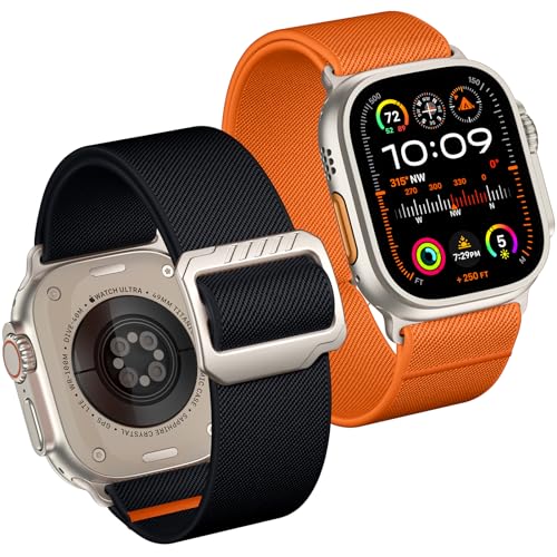 Mastten 2 Stück Elastisch Nylon Armbänder Kompatibel mit Apple Watch Ultra/Ultra 2 Armband 49mm 45mm 44mm 42mm Herren, 28mm Verstellbare Sport Solo Loop für iWatch Ultra Series 9 8 7 6 SE 5 4 3 2 1 von Mastten