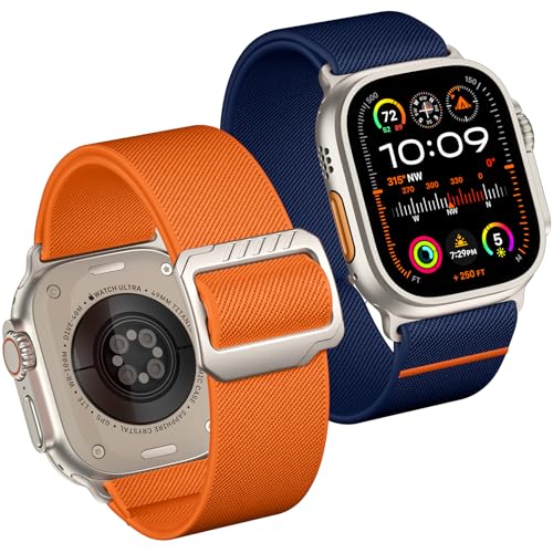 Mastten 2 Stück Elastisch Nylon Armbänder Kompatibel mit Apple Watch Ultra/Ultra 2 Armband 49mm 45mm 44mm 42mm Herren, 28mm Verstellbare Sport Solo Loop für iWatch Ultra Series 9 8 7 6 SE 5 4 3 2 1 von Mastten