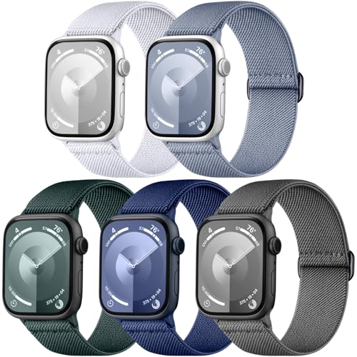 Mastten 5 Stück Nylon Elastisches Armband Kompatibel mit Apple Watch Armband 44mm 42mm 45mm 49mm für Herren,Sport Geflochtenes Loop Armband für Apple Watch Ultra/iWatch Series 9 8 7 6 5 4 3 2 1 von Mastten