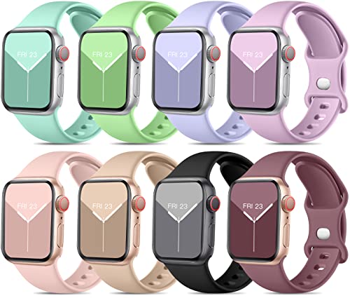 Mastten 8 Stück Sport Armbänder kompatibel mit Apple Watch 38mm 40mm 41mm für Damen Herren,Weiche Silikon Band Ersatz Armband für Apple Watch Series 8/7/iWatch Series 8 7 6 5 4 3 2 SE, Makrone von Mastten