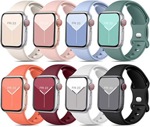 Mastten 8 Stück Sport Armbänder kompatibel mit Apple Watch Armband 38mm 40mm 41mm für Damen Herren, Weiche Silikon Band Ersatz Armband für Apple Watch Series 9 / iWatch 9 8 7 6 5 4 3 2 1 SE, Helle von Mastten