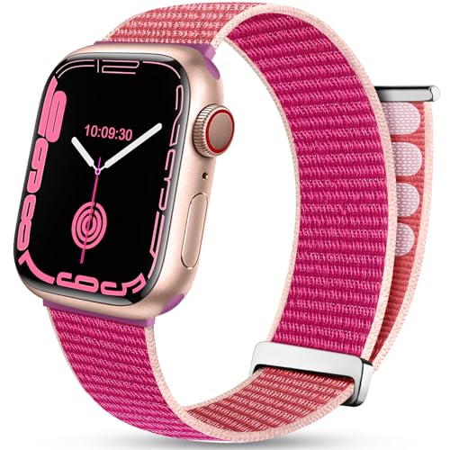 Mastten Nylon Loop Armband Kompatibel mit Apple Watch Armband 40mm 41mm 38mm, Sport Klettverschluss Herren Damen Verstellbare Geflochtenes Armbänder für iWatch Series 9 SE 8 7 6 5 4 3 2 1, Granatapfel von Mastten