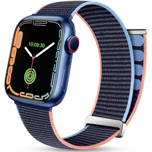 Mastten Nylon Loop Armband Kompatibel mit Apple Watch Armband 40mm 41mm 38mm, Sport Klettverschluss Herren Damen Verstellbare Geflochtenes Armbänder für iWatch Series 9 SE 8 7 6 5 4 3 2 1, NavyBlau von Mastten