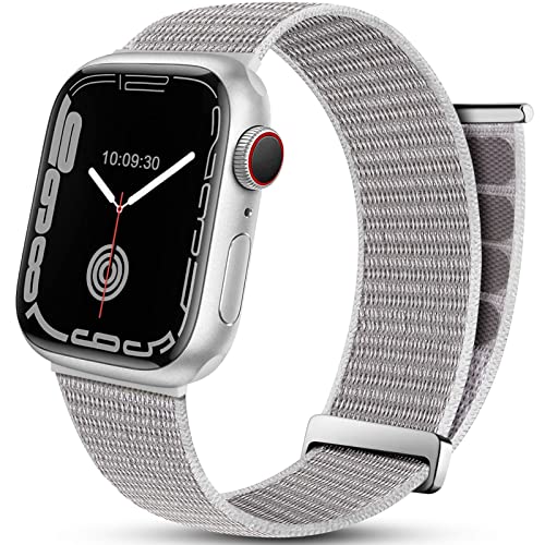 Mastten Nylon Loop Armband Kompatibel mit Apple Watch Armband 40mm 41mm 38mm, Sport Klettverschluss Herren Damen Verstellbare Geflochtenes Ersatz Armbänder für iWatch Series 9 SE 8 7 6 5 4 3 2 1, Grau von Mastten