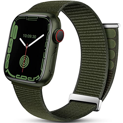 Mastten Nylon Loop Armband Kompatibel mit Apple Watch Armband 40mm 41mm 38mm, Sport Klettverschluss Herren Damen Verstellbare Geflochtenes Ersatz Armbänder für iWatch Series 9 SE 8 7 6 5 4 3 2 1, Grün von Mastten