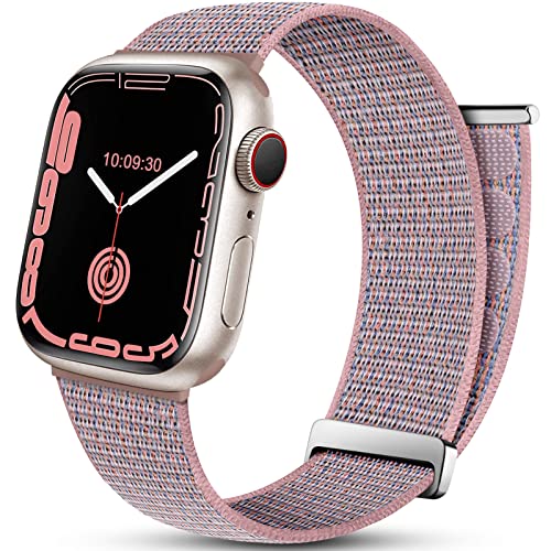 Mastten Nylon Loop Armband Kompatibel mit Apple Watch Armband 40mm 41mm 38mm, Sport Klettverschluss Herren Damen Verstellbare Geflochtenes Ersatz Armbänder für iWatch Series 9 SE 8 7 6 5 4 3 2 1, Rosa von Mastten