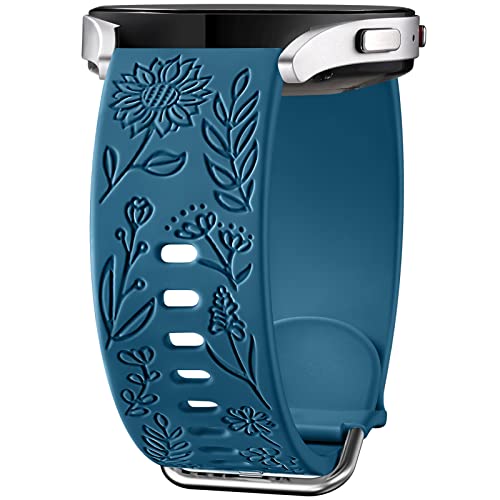 Mastten Sonneblume Gravierte Armband Kompatibel mit Samsung Galaxy Watch 4/5/6 40mm 44mm Frauen, 20mm Weich Sport Silikon Ersatzarmband für Galaxy Watch Active/Active 2 40mm/Watch 3 41mm, Felsen Grün von Mastten