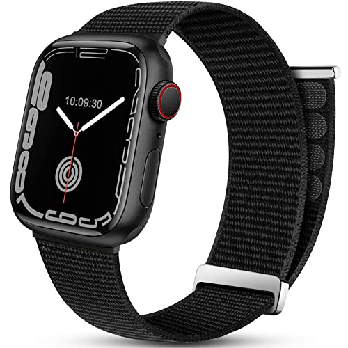 Mastten Sport Loop Armband Kompatibel mit Apple Watch Armband 42mm 44mm 45mm 49mm, Nylon Klettverschluss Herren Damen Geflochtenes Ersatz Armbänder für iWatch Ultra/Series 9 SE 8 7 6 5 4 3 2 1,Schwarz von Mastten