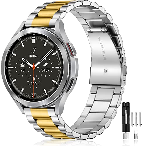 Mastten Uhrenarmband Kompatibel mit Samsung Galaxy Watch 6 5 4 Armband 44mm 40mm/Watch 6/4 Classic 43mm 47mm 42mm 46mm/Watch 5 Pro 45mm, 20mm Edelstahl Metall Armband für Galaxy Watch, Gold/Silber von Mastten