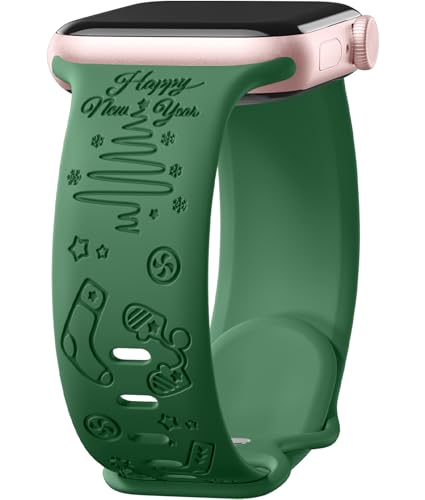 Mastten Weihnachten Armband Kompatibel mit Apple Watch Armband 38mm 40mm 41mm 42mm 44mm 45mm 49mm, Weiches Silikon Band für iWatch Series 9 SE 8 7 6 5 4 3 2 1, Weihnachten Gravur Armband, Grün von Mastten