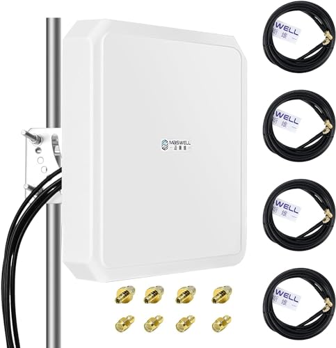 Maswell 5G Antenne 4X4 MIMO, 10 dBi Richtantenne Außenbereich, Allband 600–8000 MHz 4G+ LTE-A 5G NR 5G UWB, WiFi 6E, WiFi 7, LMR195 Äquivalent Kabel mit SMA-Stecker/TS9/RP SMA (AN 4MIMO.600.8000 .UB3) von Maswell