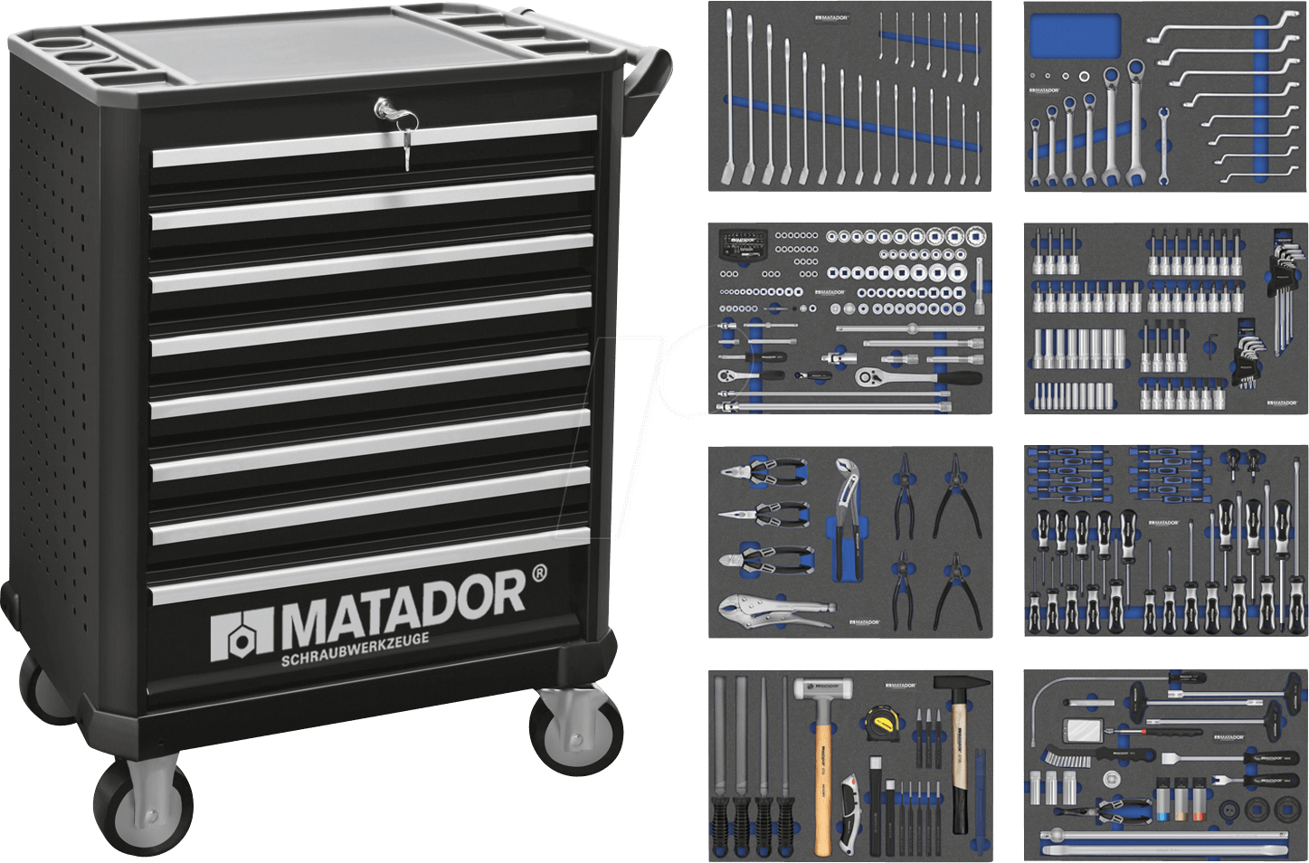 MAT 8163 9350 - Werkstattwagen, Metall, 1030x785x470 mm, bestückt, 350-teilig von Matador