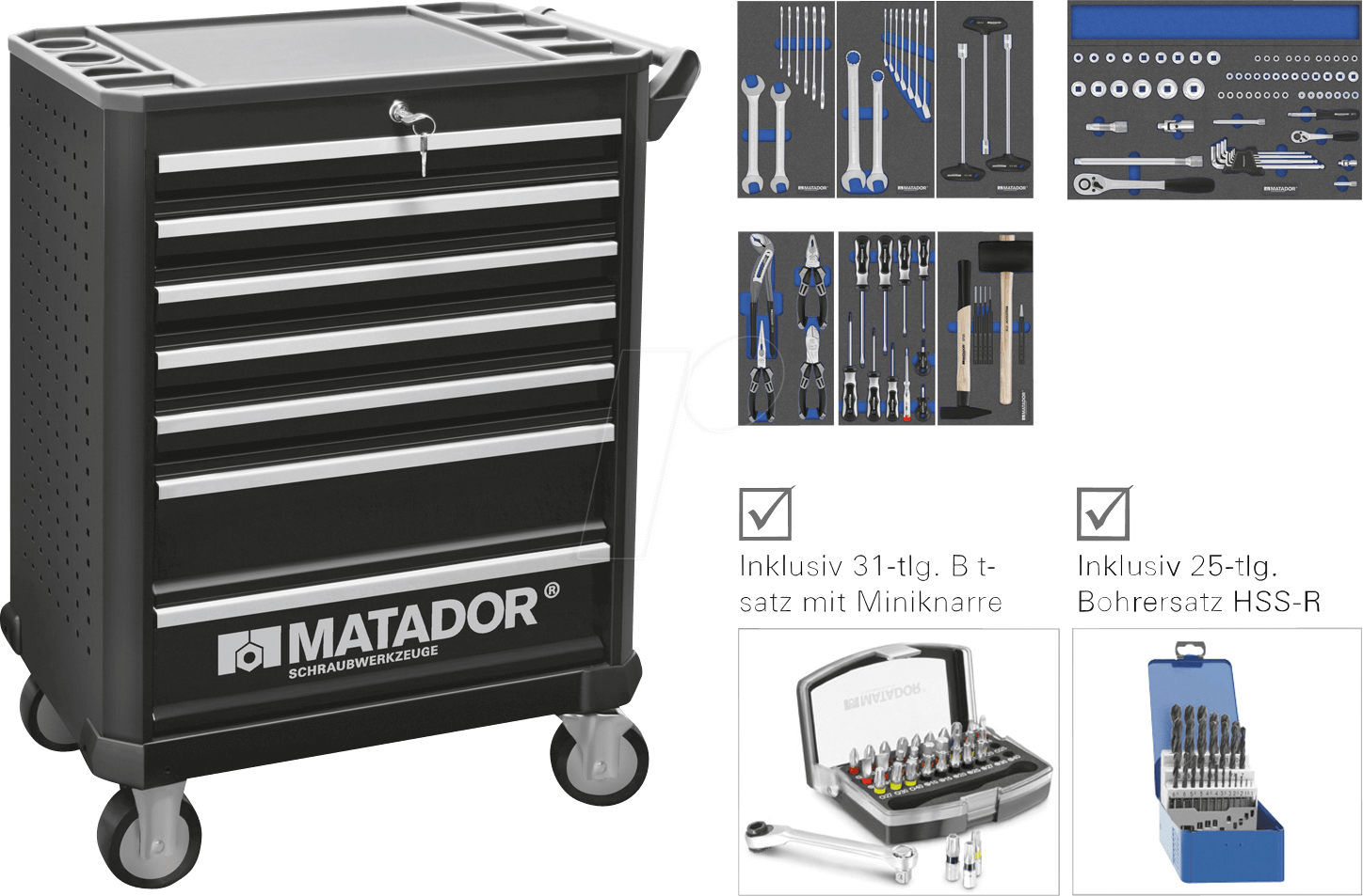 MAT 8163 9550 - Werkstattwagen, Metall,  1030x785x470 mm, bestückt, 170-teilig von Matador