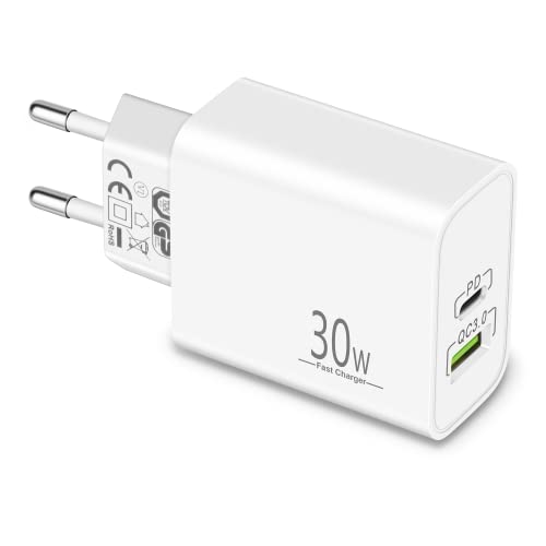 MatauMahi 30W USB C Ladegerät mit 2 Ports (Typ-C/A)-Weiß, Schnellladegerät/Adapter mit PD/QC/PPS, USB C Netzteil/Stecker für iPhone 16 15 Pro Max/Pro/Plus, Samsung Galaxy S24/S23, Google Pixel 9/8/7 von MatauMahi
