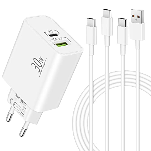 MatauMahi 30W USB C Ladegerät mit 2X 2m Typ C Ladekabel, 2-Port Netzteil/Stecker und Kabel, Schnellladegerät/Adapter mit PD/QC Kompatibel mit Samsung S24/S23/Xiaomi/Google Pixel 8/7/6/iPad/iPhone 15 von MatauMahi