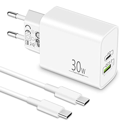 MatauMahi 30W USB C Ladegerät mit 2m Typ C Ladekabel, 2-Port Netzteil/Stecker/Adapter, Schnellladegerät mit PD, Kompatibel mit Samsung S24/S23/S22, Xiaomi, Google Pixel 8/7/6, iPhone 15 Pro Max/Plus von MatauMahi