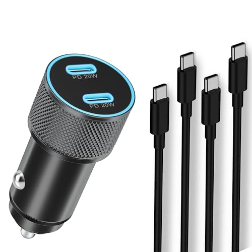 MatauMahi Zigarettenanzünder USB C Ladegerät mit 2 Typ C Ladekabel, 40W 2-Port USB C Autoladegerät und Kabel, 12-24V USB C Socket mit PD Kompatibel mit iPhone 15 16，Samsung S24 23, Google Pixel 9 8 von MatauMahi