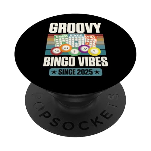 Groovy Bingo Vibes Seit 2025 Bingo Geburtstag Geburtsjahr PopSockets Klebender PopGrip von Matching Retro Bingo Squad Birthday Party Supplies
