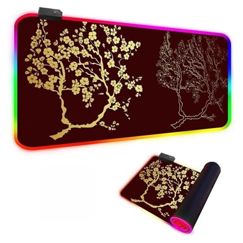 Mateju 3D-Mondmuster RGB Mousepad, rutschfeste Gummibasis Mauspad, Mousepad XXL/XL/l 14 Beleuchtungs Modi und 7 LED Farben, Gaming Mauspad mit Vernähte Kanten (Blumen,600x300x4mm) von Mateju