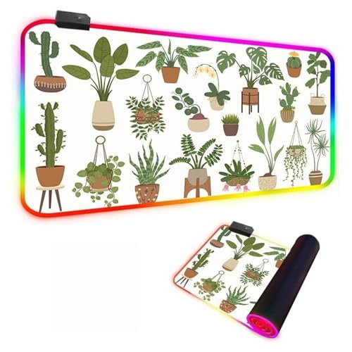 Mateju 3D Strand-Druck RGB Mousepad, rutschfeste Gummibasis Mauspad, Mousepad XXL/XL/l 14 Beleuchtungs Modi und 7 LED Farben, Gaming Mauspad mit Vernähte Kanten (Grüne Blätter,600x300x4mm) von Mateju